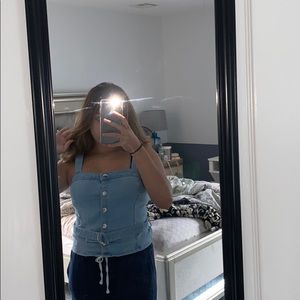denim, a lil big on me bc it’s a med & i’m a small